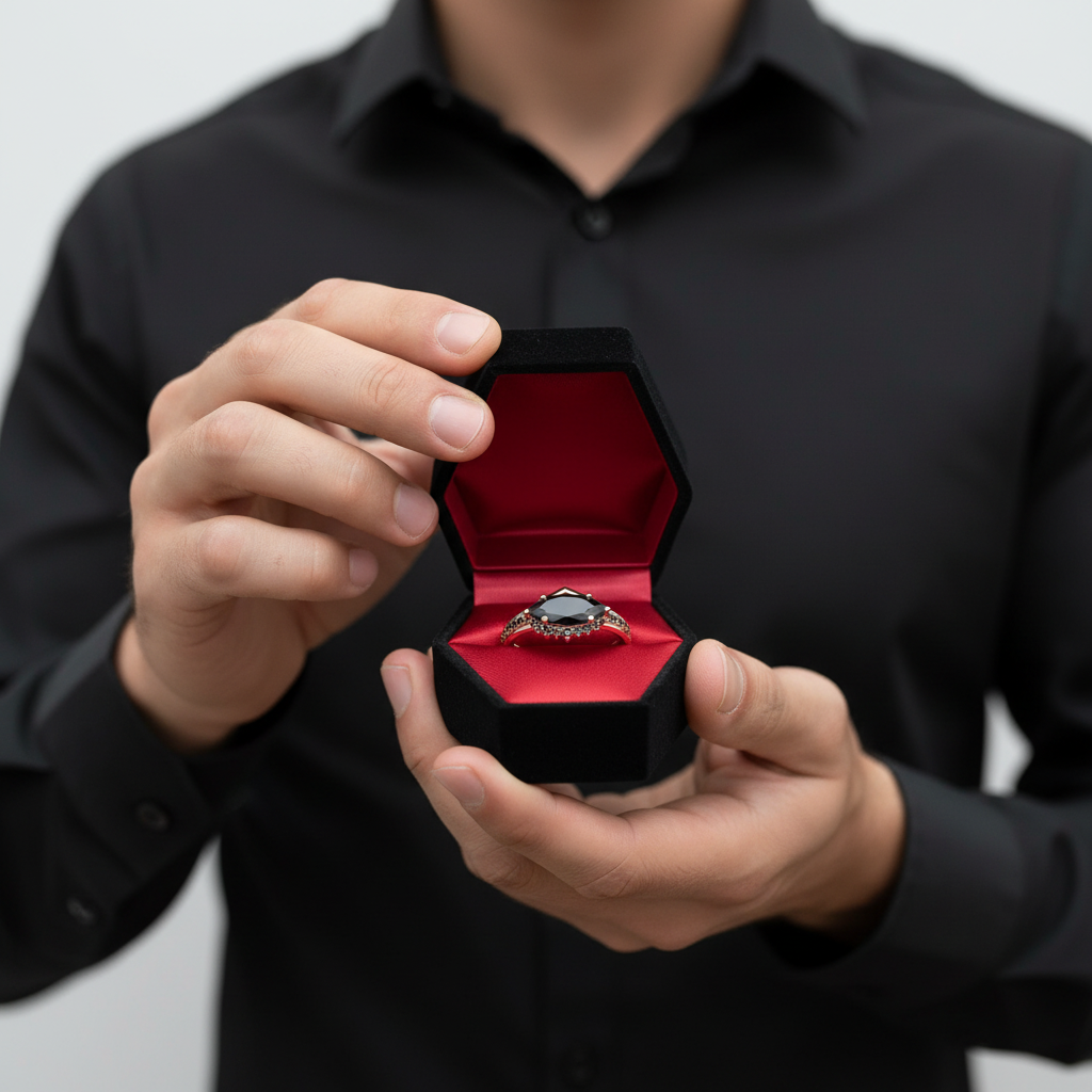 Beautiful In My Eyes- Black Diamond Option Marquise Cut 14K White Gold Gothic Wedding Ring-Black Diamonds New York