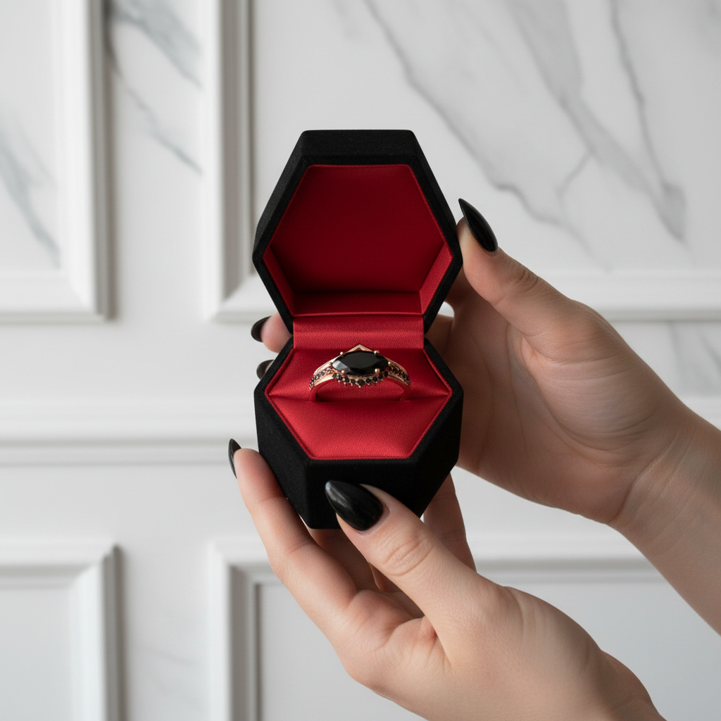 Beautiful In My Eyes- Black Diamond Option Marquise Cut 14K White Gold Gothic Wedding Ring-Black Diamonds New York