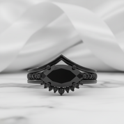 Beautiful In My Eyes- Black Diamond Option Marquise Cut 14K White Gold Gothic Wedding Ring-Black Diamonds New York