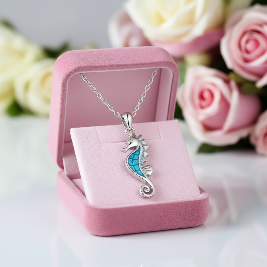 Beautiful Seahorse Pendant Necklace-Black Diamonds New York