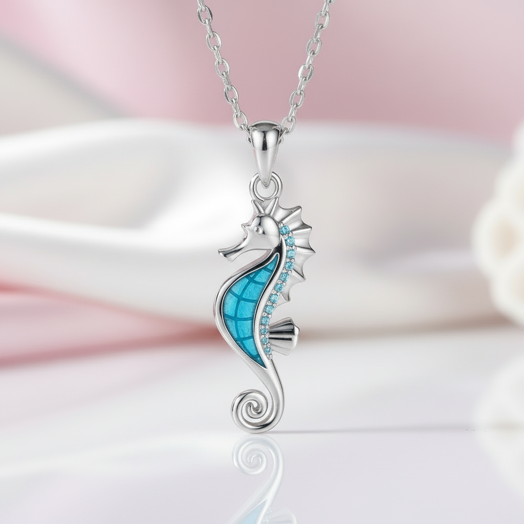 Beautiful Seahorse Pendant Necklace-Black Diamonds New York