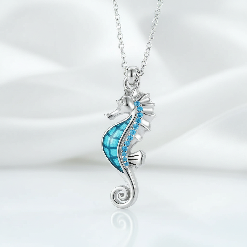 Beautiful Seahorse Pendant Necklace-Black Diamonds New York