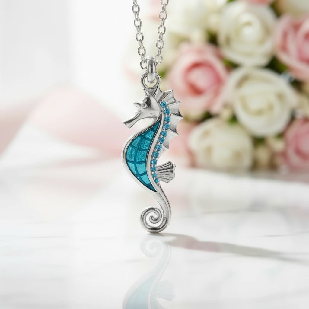 Beautiful Seahorse Pendant Necklace-Black Diamonds New York