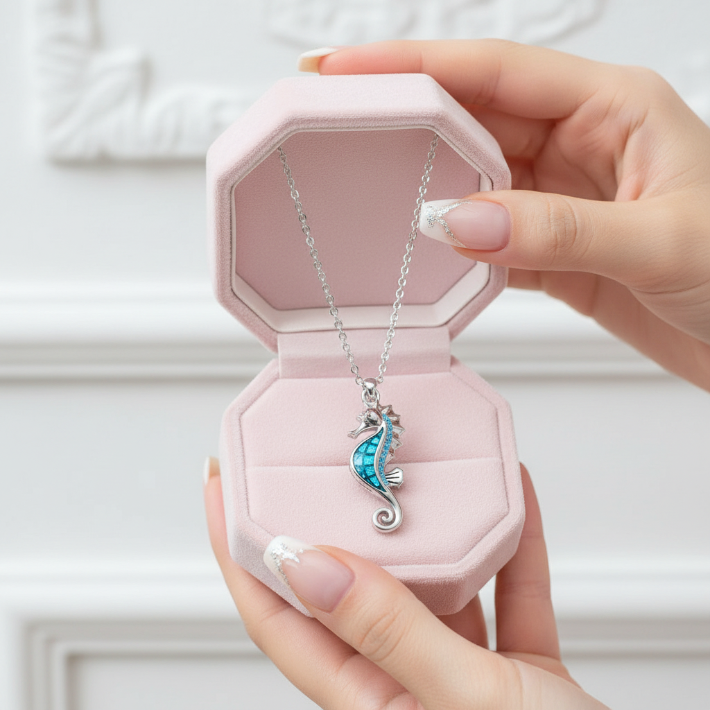 Beautiful Seahorse Pendant Necklace-Black Diamonds New York