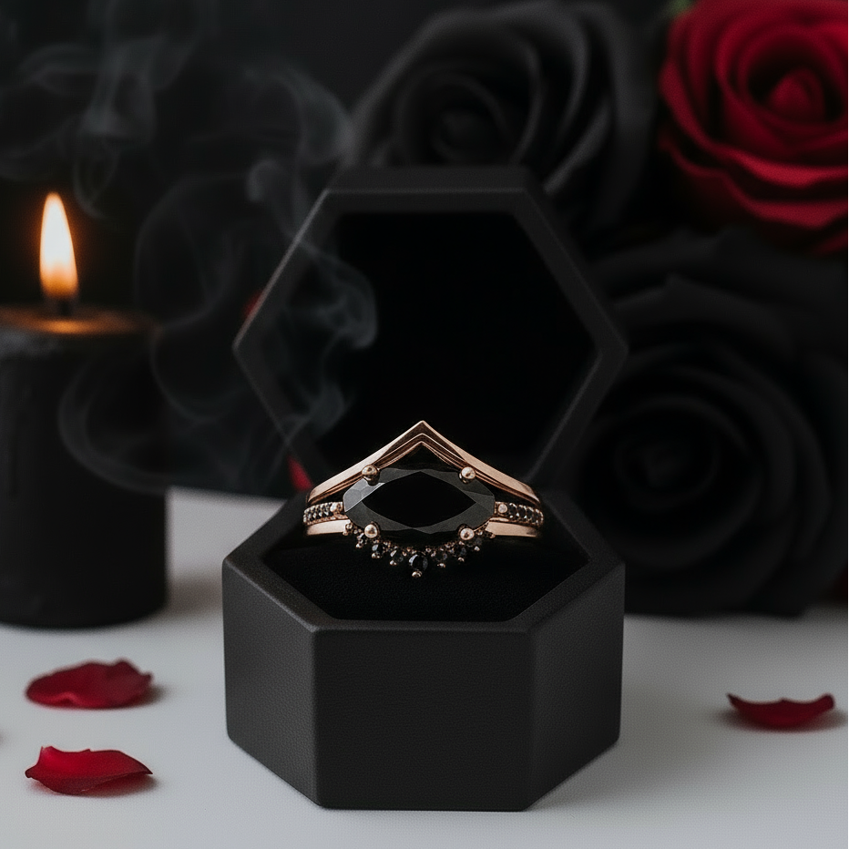 Beautiful In My Eyes- Black Diamond Marquise Cut 14K White Gold Gothic Wedding Ring-Black Diamonds New York