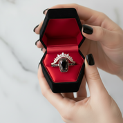 Best Love Rings- Rare Coffin Cut Diamond 14k Gold Gothic Ring Set-Black Diamonds New York