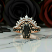 Best Love Rings- Rare Coffin Cut Diamond 14k Gold Gothic Ring Set-Black Diamonds New York
