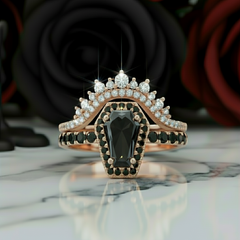 Best Love Rings- Rare Coffin Cut Diamond Option 14k Gold Gothic Ring Set