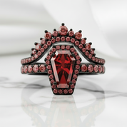 Best Love Rings- Rare Coffin Cut Diamond 14k Gold Gothic Ring Set-Black Diamonds New York