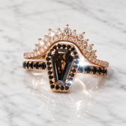 Best Love Rings- Rare Coffin Cut Diamond Option 14k Gold Gothic Ring Set-Black Diamonds New York