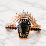Best Love Rings- Rare Coffin Cut Diamond Option 14k Gold Gothic Ring Set-Black Diamonds New York