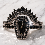Best Love Rings- Rare Coffin Cut Diamond Option 14k Gold Gothic Ring Set-Black Diamonds New York