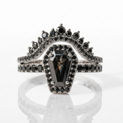 Best Love Rings- Rare Coffin Cut Diamond Option 14k Gold Gothic Ring Set