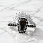 Best Love Rings- Rare Coffin Cut Diamond Option 14k Gold Gothic Ring Set-Black Diamonds New York