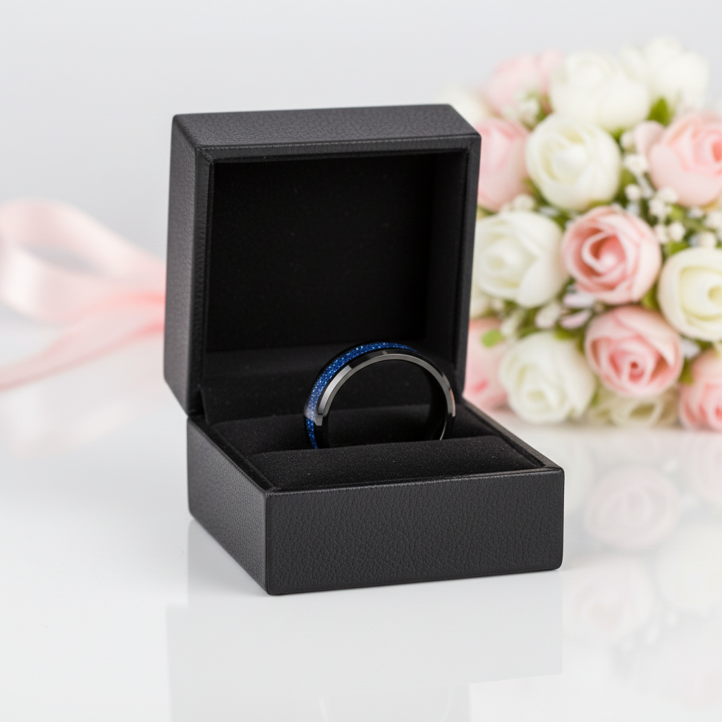 Beveled 8mm Tungsten Men's Wedding Band-Black Diamonds New York