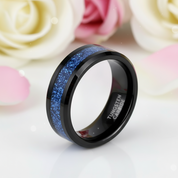 Beveled 8mm Tungsten Men's Wedding Band-Black Diamonds New York