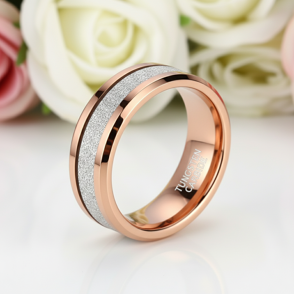 Beveled 8mm Tungsten Men's Wedding Band-Black Diamonds New York