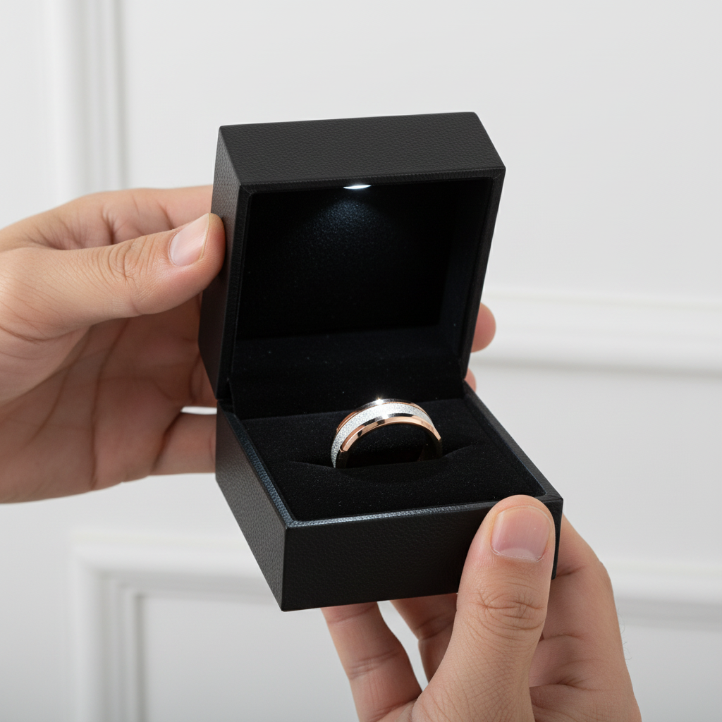 Beveled 8mm Tungsten Men's Wedding Band-Black Diamonds New York