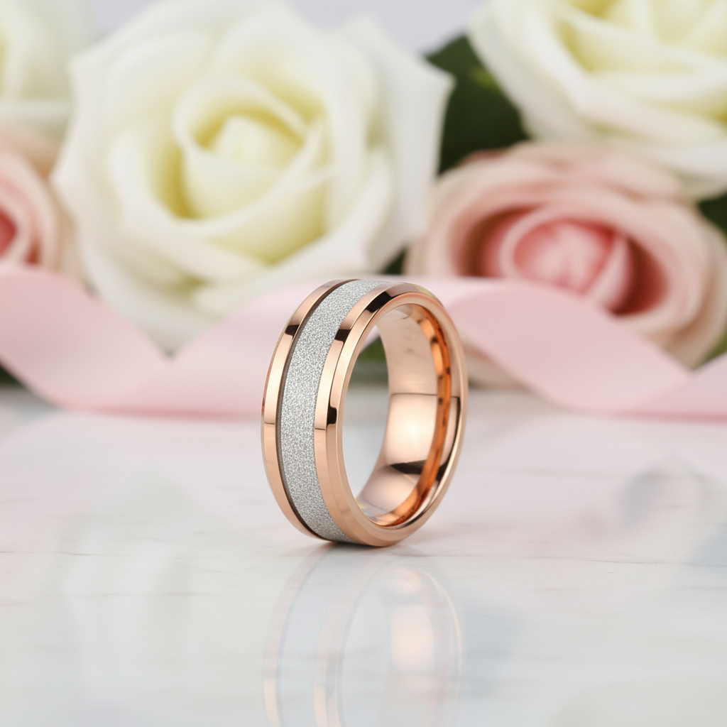 Beveled 8mm Tungsten Men's Wedding Band-Black Diamonds New York