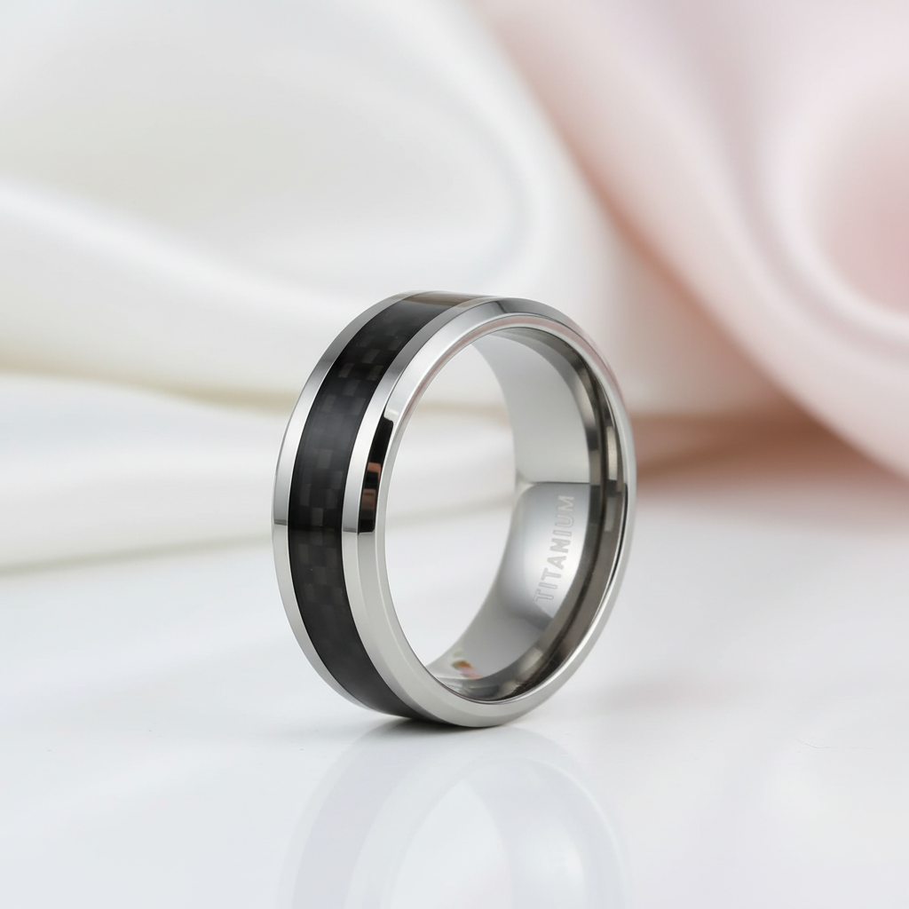 Beveled Black Carbon Titanium Men's Wedding Band-Black Diamonds New York