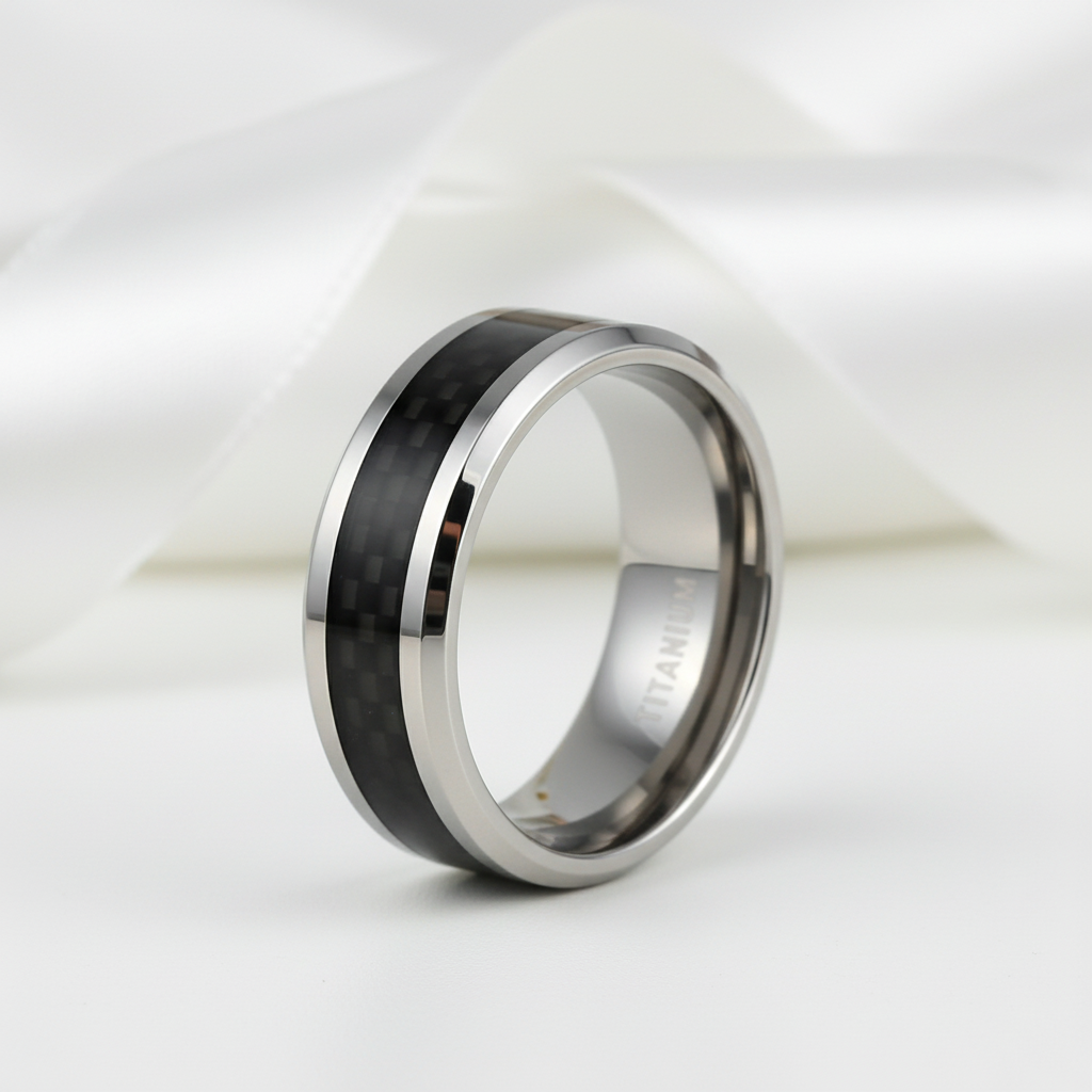 Beveled Black Carbon Titanium Men's Wedding Band-Black Diamonds New York