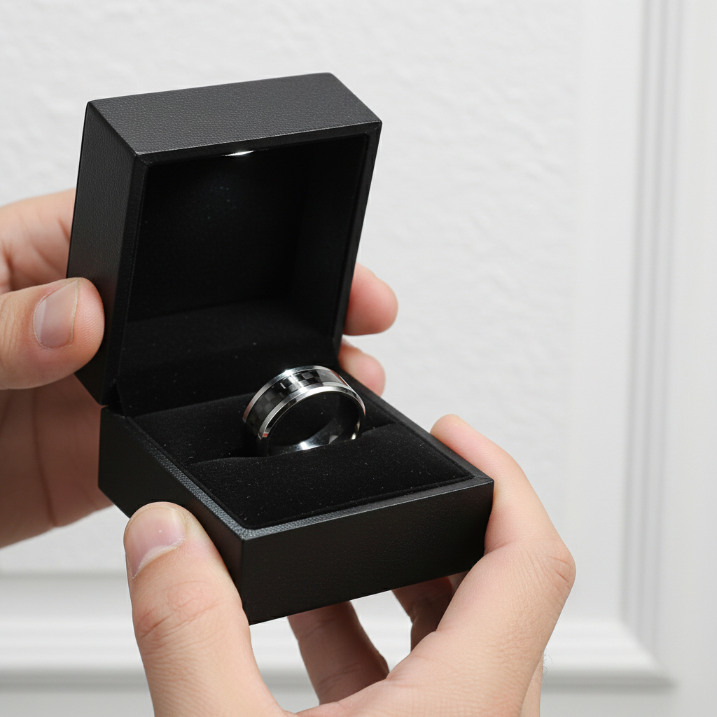 Beveled Black Carbon Titanium Men's Wedding Band-Black Diamonds New York