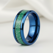Beveled Blue & Green Men's Tungsten Wedding Band-Black Diamonds New York