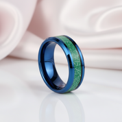 Beveled Blue & Green Men's Tungsten Wedding Band-Black Diamonds New York