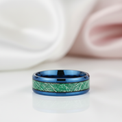Beveled Blue & Green Men's Tungsten Wedding Band-Black Diamonds New York