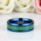 Beveled Blue & Green Men's Tungsten Wedding Band-Black Diamonds New York