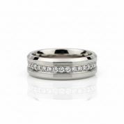 Beveled Edge Tungsten Half Eternity Diamond Option Wedding Band-Black Diamonds New York