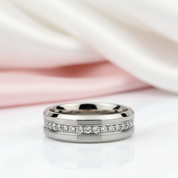 Beveled Edge Tungsten Half Eternity Diamond Wedding Band-Black Diamonds New York