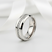 Beveled Edge Tungsten Half Eternity Diamond Option Wedding Band-Black Diamonds New York