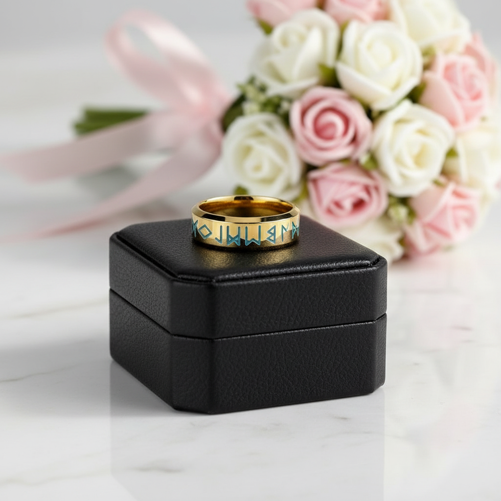 Beveled Edge Vintage Rune Men's Wedding Band-Black Diamonds New York
