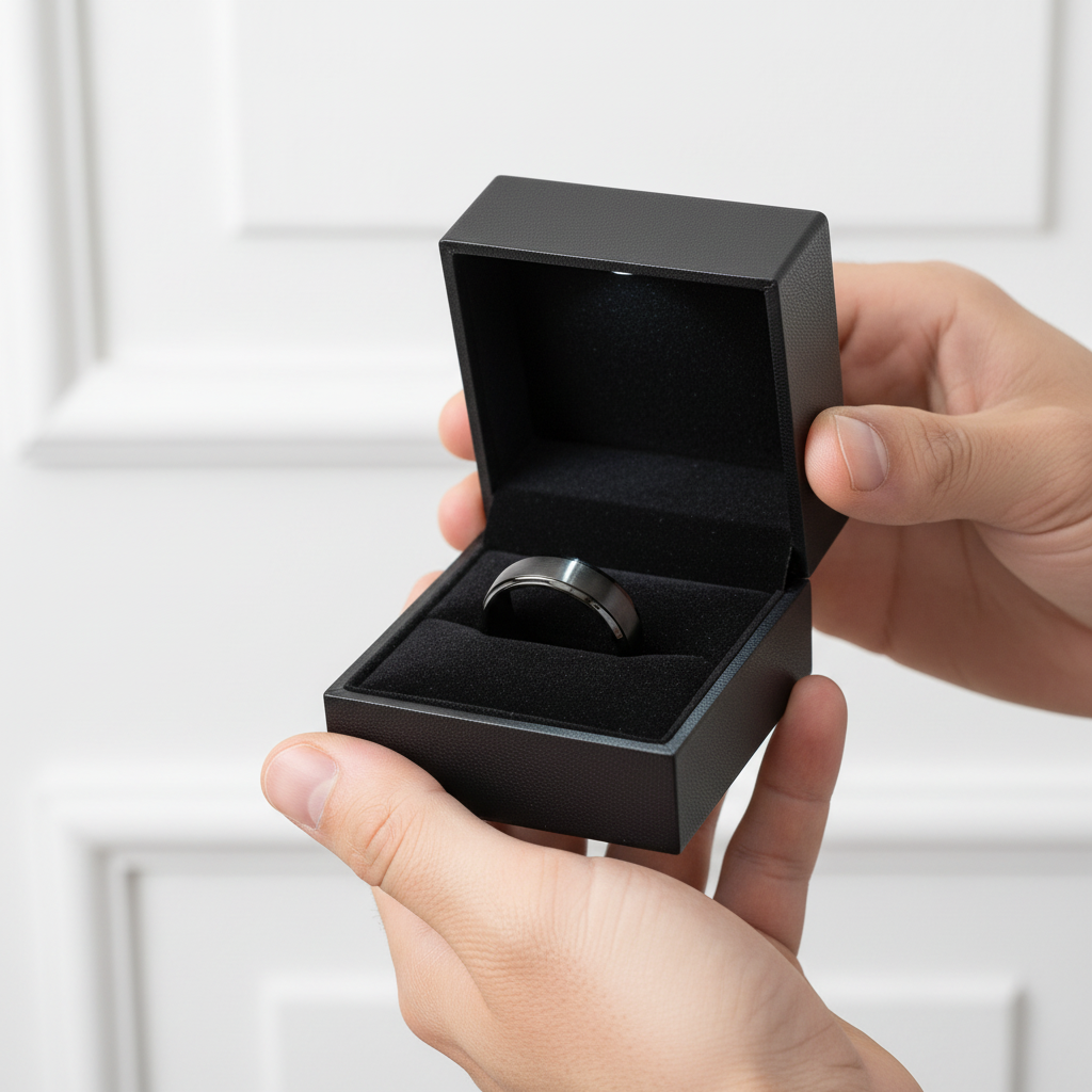 Beveled Men's Tungsten Wedding Band-Black Diamonds New York