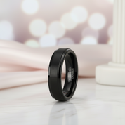 Beveled Men's Tungsten Wedding Band-Black Diamonds New York