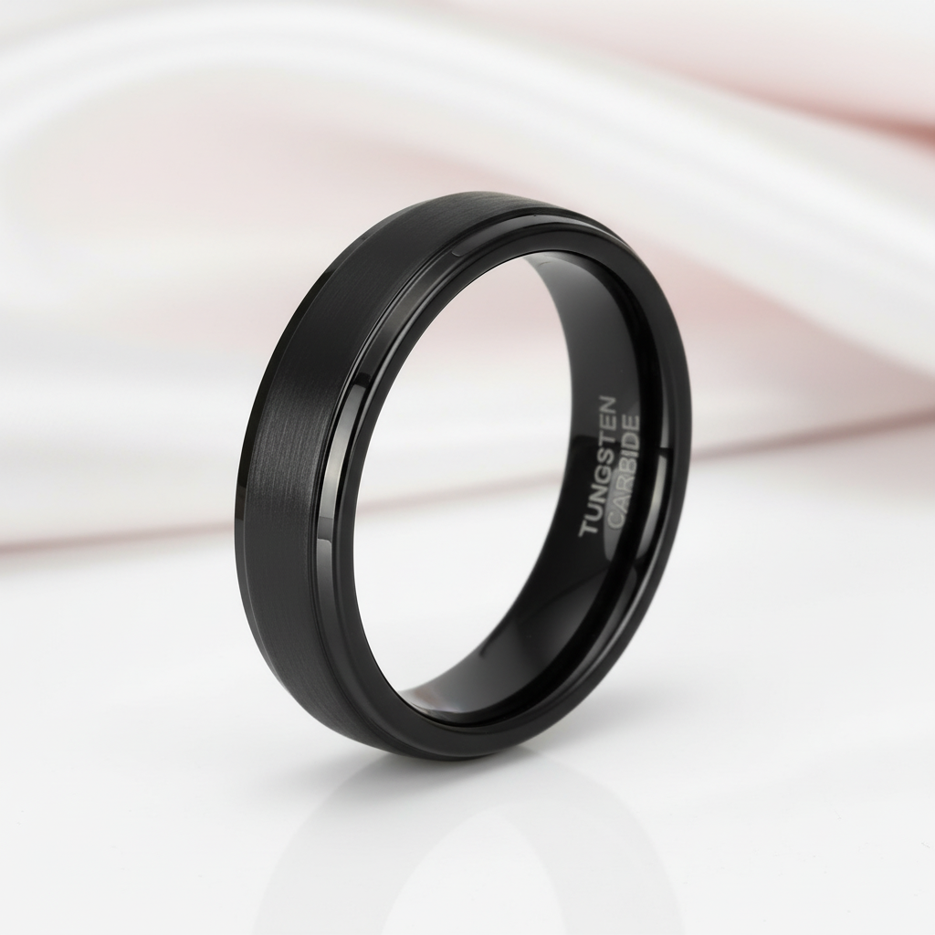 Beveled Men's Tungsten Wedding Band-Black Diamonds New York