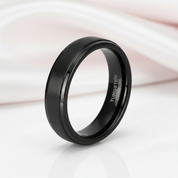 Beveled Men's Tungsten Wedding Band-Black Diamonds New York