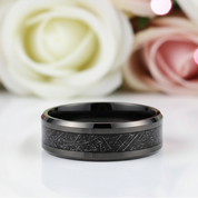 Beveled Tungsten Wedding Band with Silk Inlay-Black Diamonds New York
