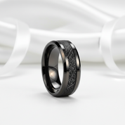 Beveled Tungsten Wedding Band with Silk Inlay-Black Diamonds New York