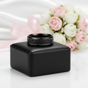 Beveled Tungsten Wedding Band with Silk Inlay-Black Diamonds New York