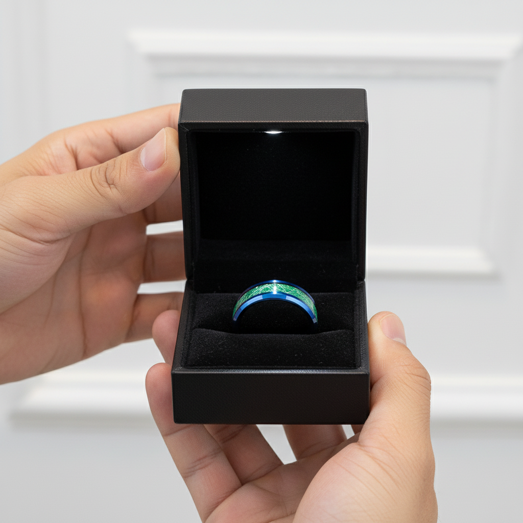 Beveled Tungsten Wedding Band with Silk Inlay-Black Diamonds New York