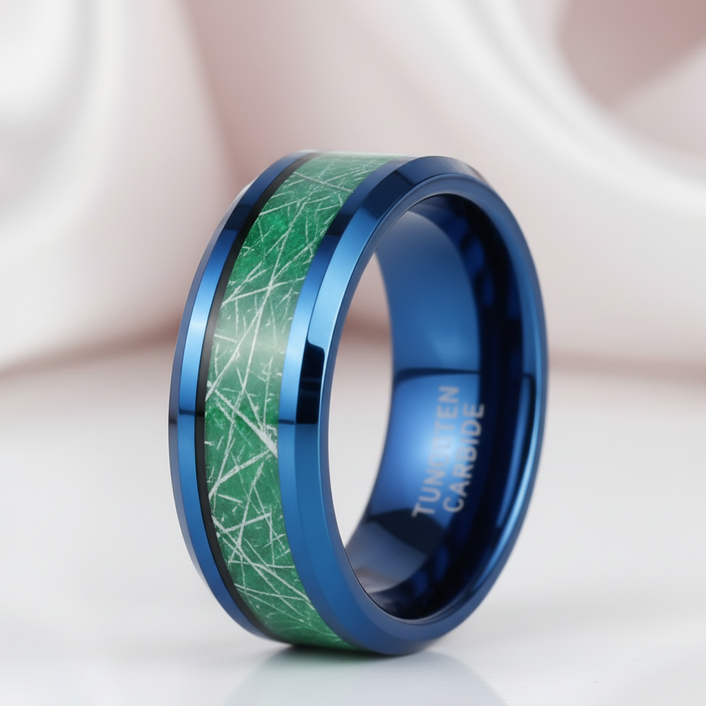 Beveled Tungsten Wedding Band with Silk Inlay-Black Diamonds New York