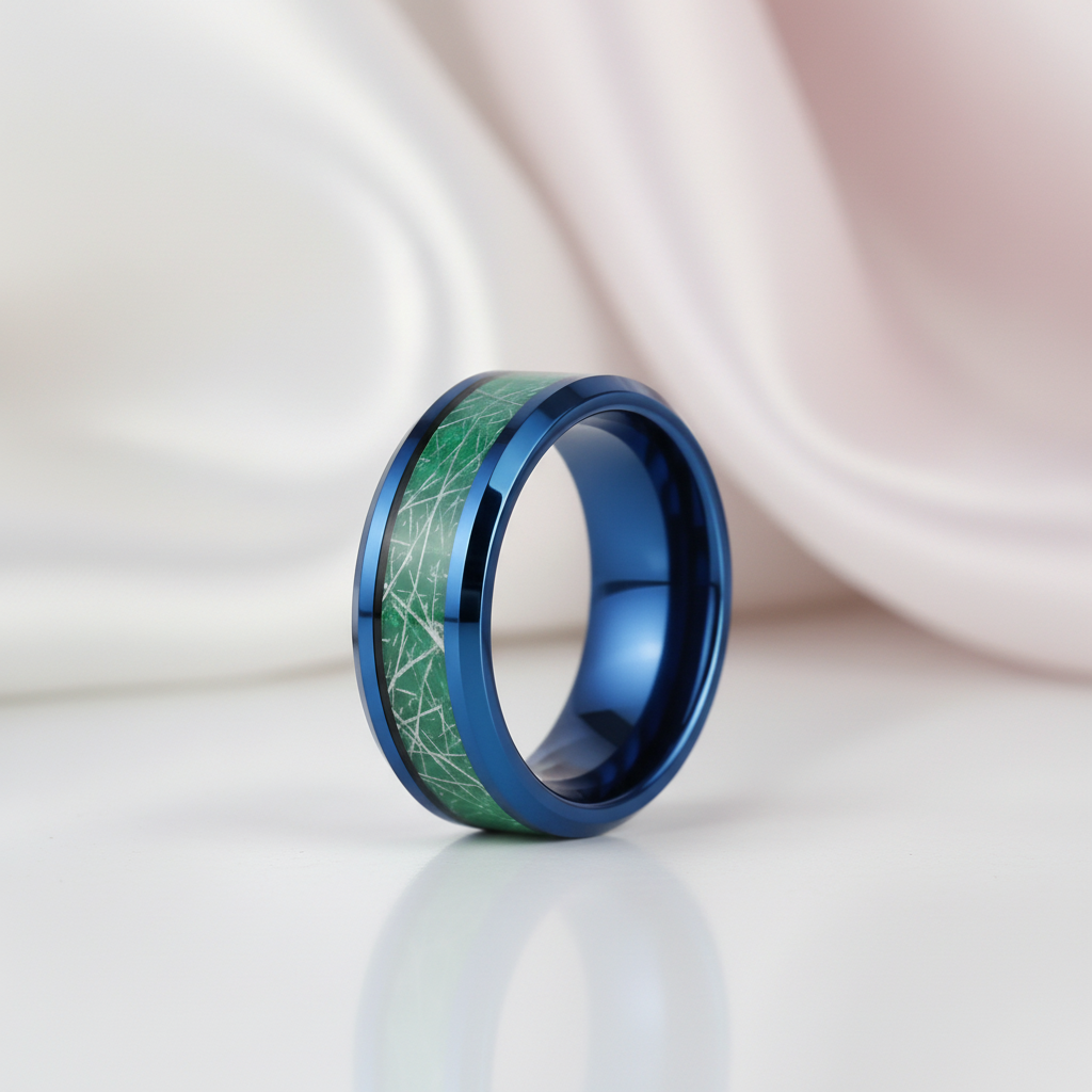 Beveled Tungsten Wedding Band with Silk Inlay-Black Diamonds New York