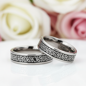 Beveled Tungsten with Celtic Knot Men's Wedding Band-Black Diamonds New York