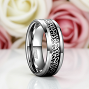 Beveled Tungsten with Celtic Knot Men's Wedding Band-Black Diamonds New York