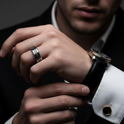 Beveled Tungsten with Celtic Knot Men's Wedding Band-Black Diamonds New York