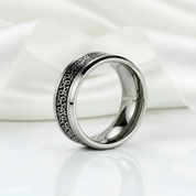 Beveled Tungsten with Celtic Knot Men's Wedding Band-Black Diamonds New York