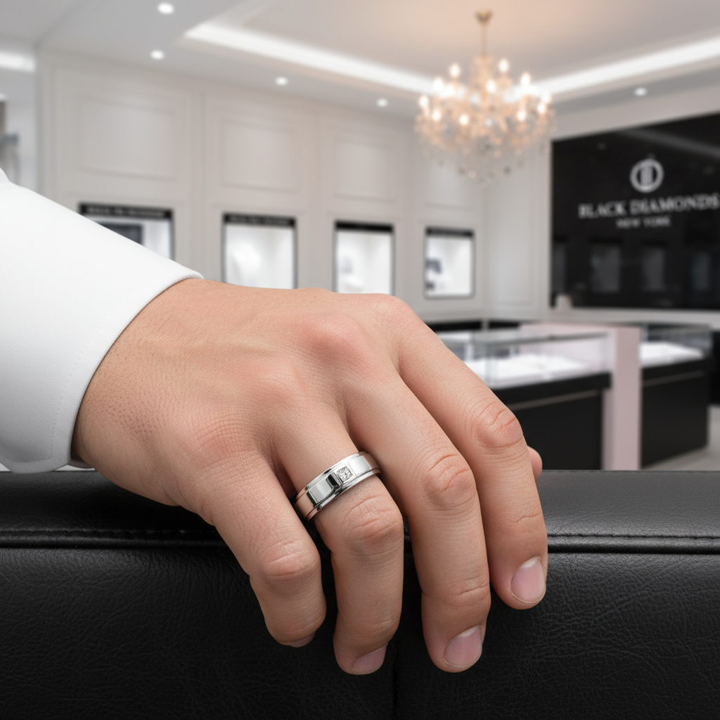 Bezel Setting Men's Ring-Black Diamonds New York