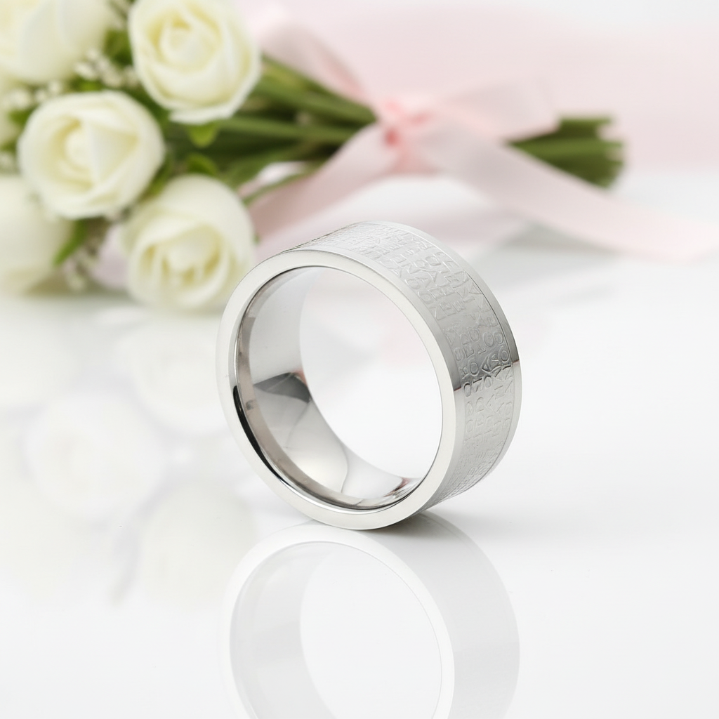 Bible Quote Stainless Steel Men's Wedding Band-Black Diamonds New York